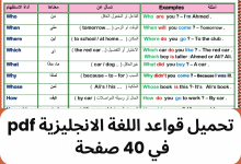 تحميل قواعد اللغة الانجليزية pdf في 40 صفحة