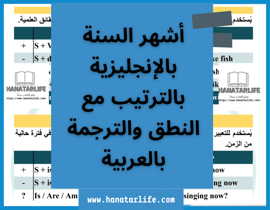 أشهر السنة بالإنجليزية بالترتيب مع النطق والترجمة بالعربية